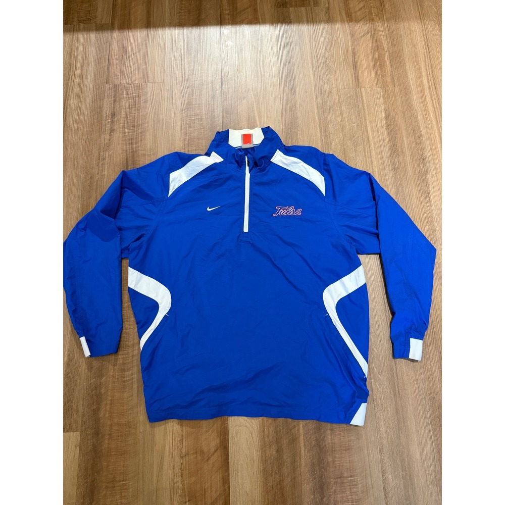 Nike‎ Windbreaker Mens Large Blue Tulsa Golden Hurricane Quarter Zip 337343